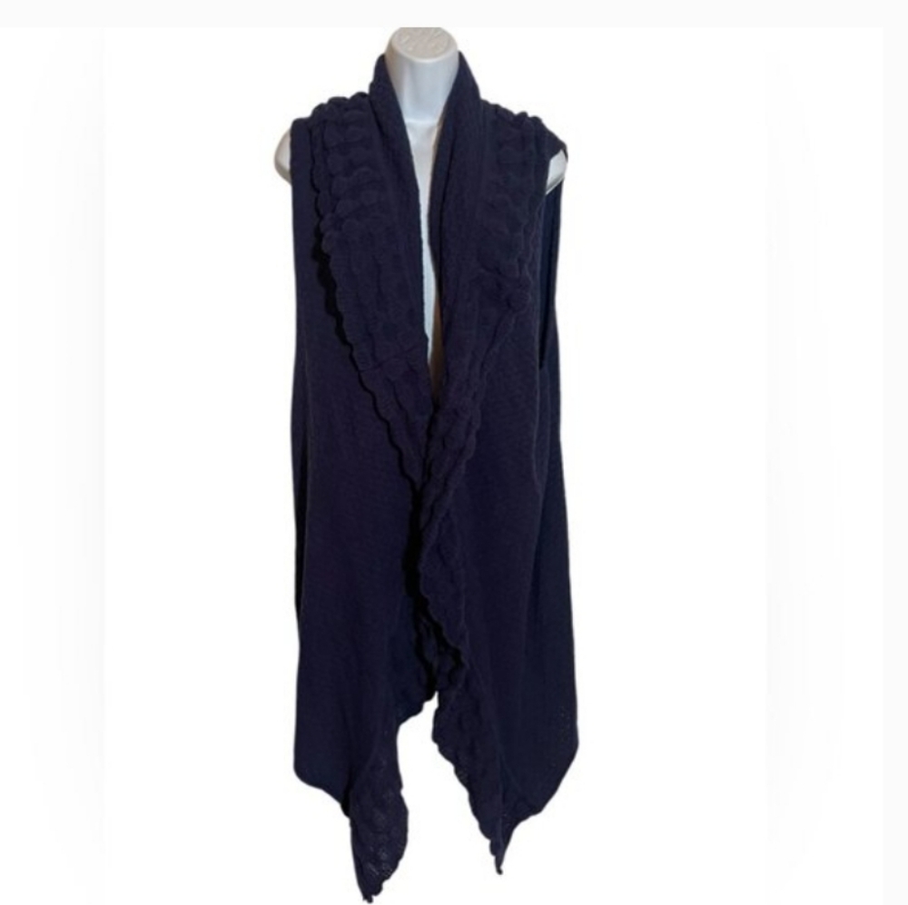 Elegant Navy Blue Motto Waterfall Cardigan